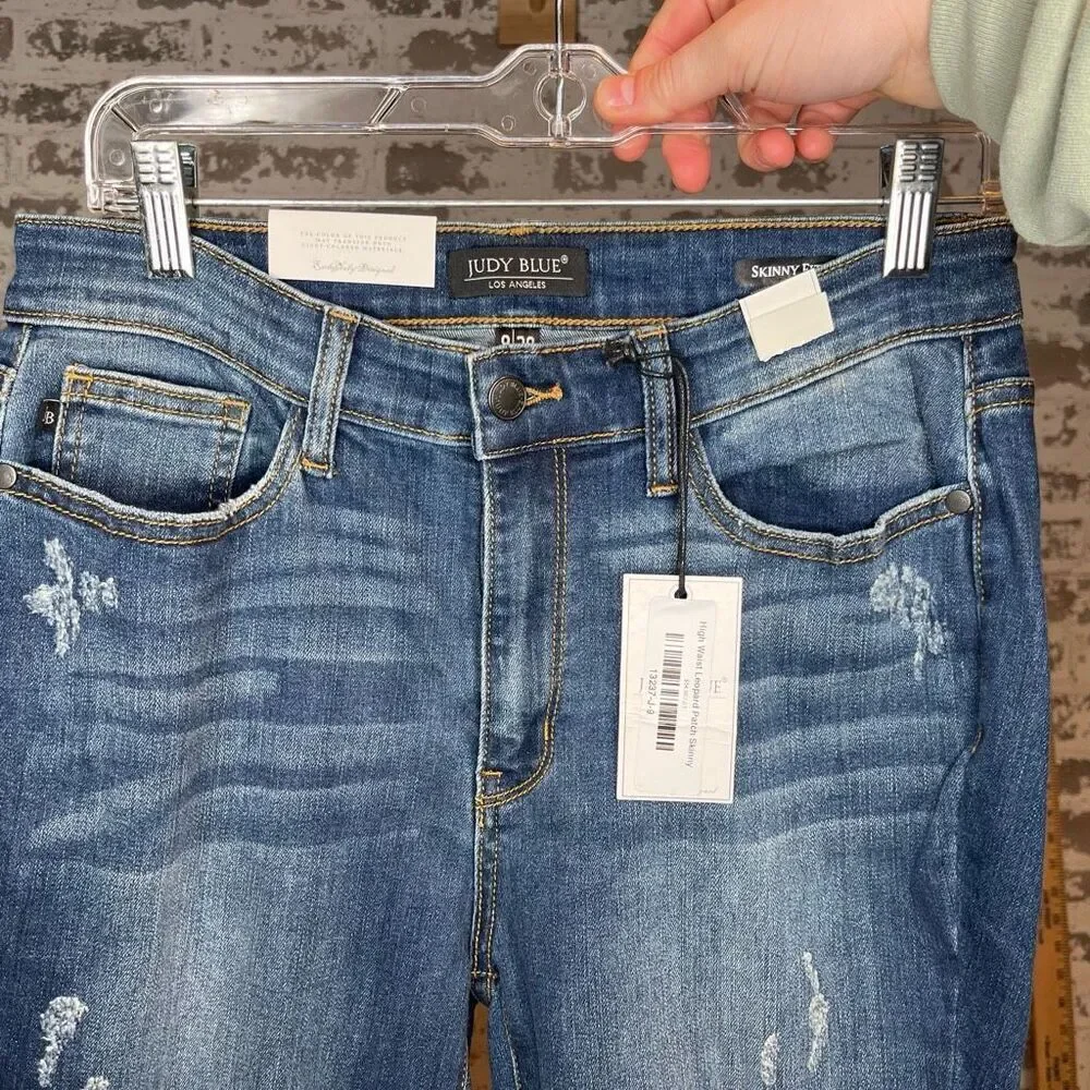 Judy blue | women nwt denim skinny fit distressed with cheetah print patches
